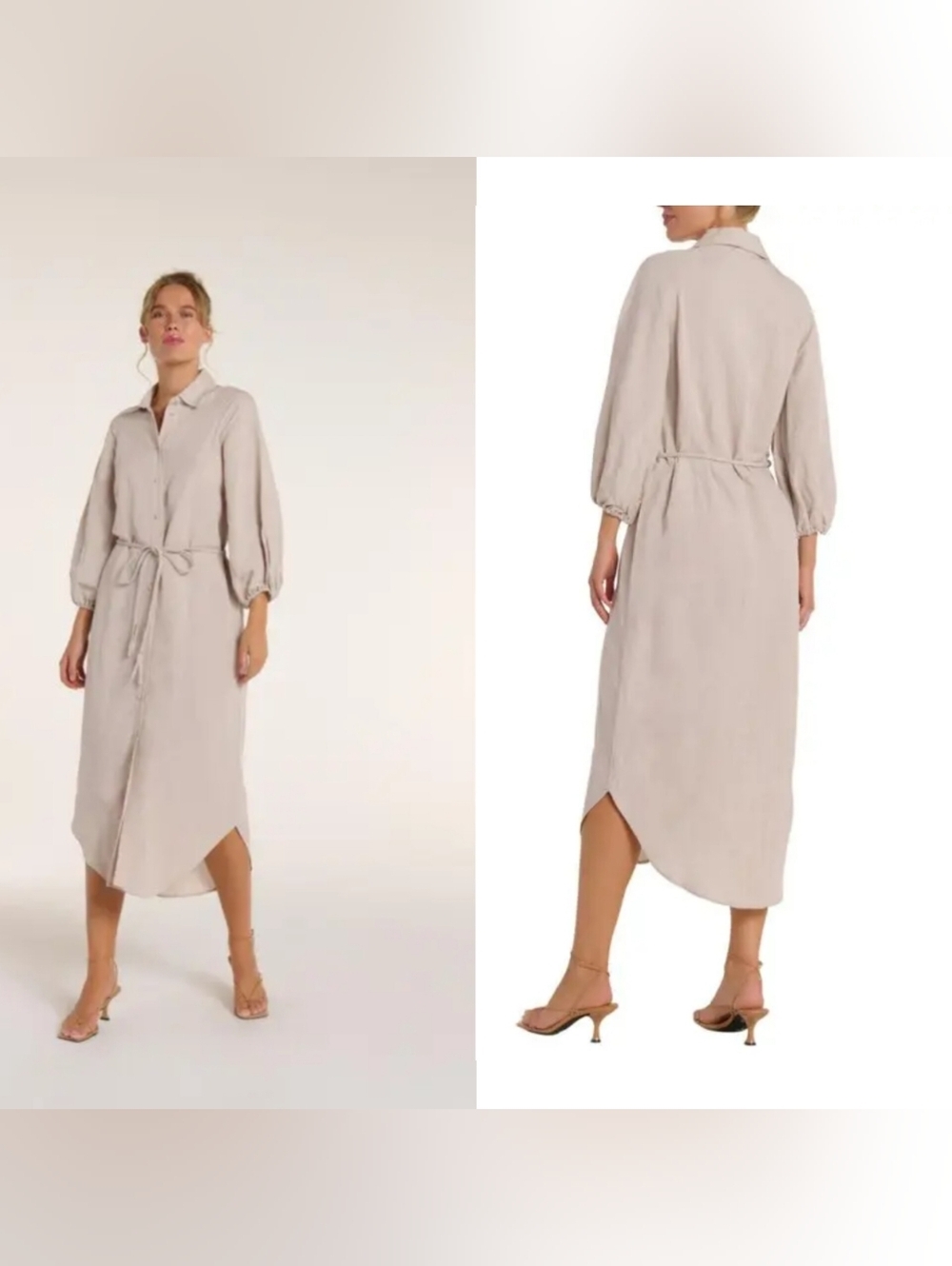 HERMOZA Cecilia Linen Blend shirt dress L Feminine Minimalist Vacation Casual